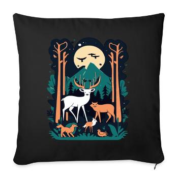 Scène faunique de la forêt enchantée – Nature Adventure - Housse de coussin décorative 45 x 45 cm - noir - Devant