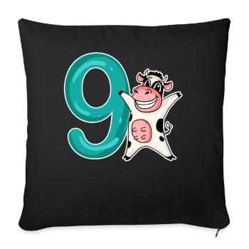 9ème anniversaire motif vache - 9 ans - Housse de coussin décorative 45 x 45 cm - noir - Devant