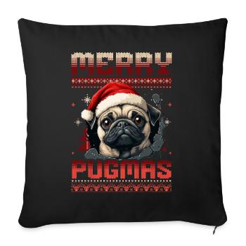 Merry Pugmas Ugly Christmas Pug Santa Hat - Sofa pillowcase 17,3'' x 17,3'' (45 x 45 cm) - black - Front