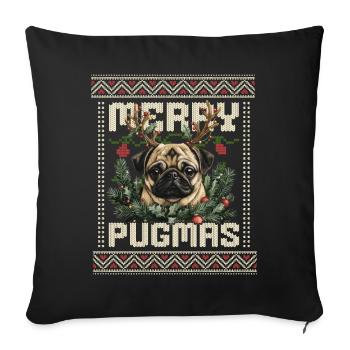 Merry Pugmas Pug Ugly Christmas Design - Sofa pillowcase 17,3'' x 17,3'' (45 x 45 cm) - black - Front