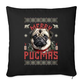 Ugly Christmas Sweater Pug Merry Pugmas - Sofa pillowcase 17,3'' x 17,3'' (45 x 45 cm) - black - Front