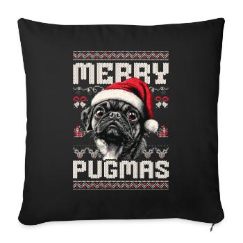 Funny Pug Merry Pugmas Ugly Christmas Design - Sofa pillowcase 17,3'' x 17,3'' (45 x 45 cm) - black - Front