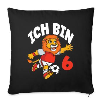 Funny Lion Football I'm 6 Children's Birthday - Sofa pillowcase 17,3'' x 17,3'' (45 x 45 cm) - black - Front