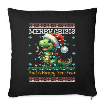 Merry Crisis Weihnachten Dino Ugly Christmas - Sofakissenbezug 45 x 45 cm - Schwarz - Vorne