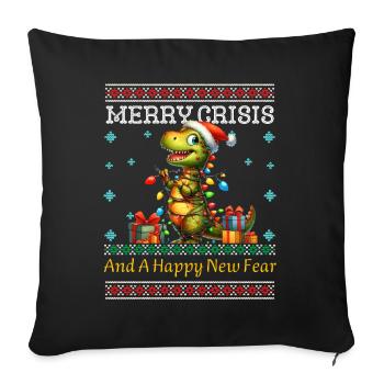Dino Weihnachten Merry Crisis Ugly Christmas - Sofakissenbezug 45 x 45 cm - Schwarz - Vorne