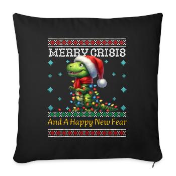 Dino Ugly Christmas Merry Crisis Weihnachten - Sofakissenbezug 45 x 45 cm - Schwarz - Vorne