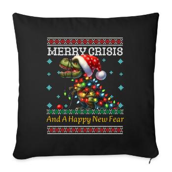 T-Rex Merry Crisis Weihnachten Ugly Christmas - Sofakissenbezug 45 x 45 cm - Schwarz - Vorne