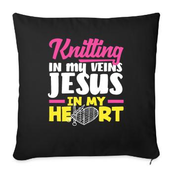 Le tricot dans mes veines, Jésus dans mon cœur - Housse de coussin décorative 45 x 45 cm - noir - Devant