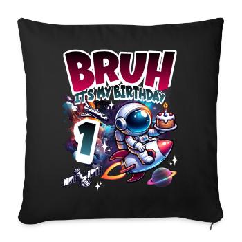 Astronaute 1er anniversaire Espace - Housse de coussin décorative 45 x 45 cm - noir - Devant