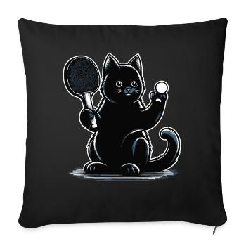 Tennis de table chat ping-pong chat noir Tenue de papa - Housse de coussin décorative 45 x 45 cm - noir - Devant