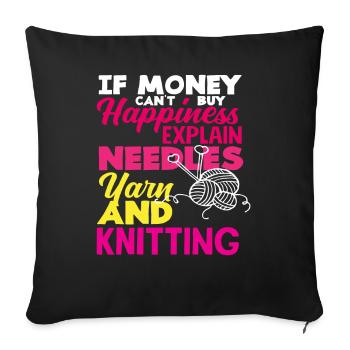 Wool Needles and Knitting Happy - Sofa pillowcase 17,3'' x 17,3'' (45 x 45 cm) - black - Front