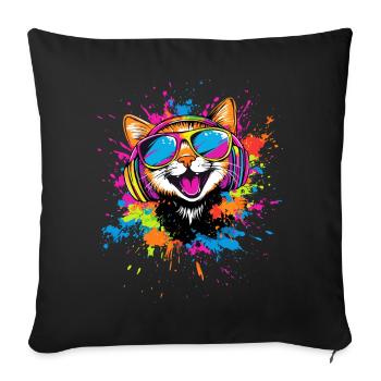 Katze Sonnenbrille Kopfhörer Musik Bunt DJ Katzen - Sofakissenbezug 45 x 45 cm - Schwarz - Vorne