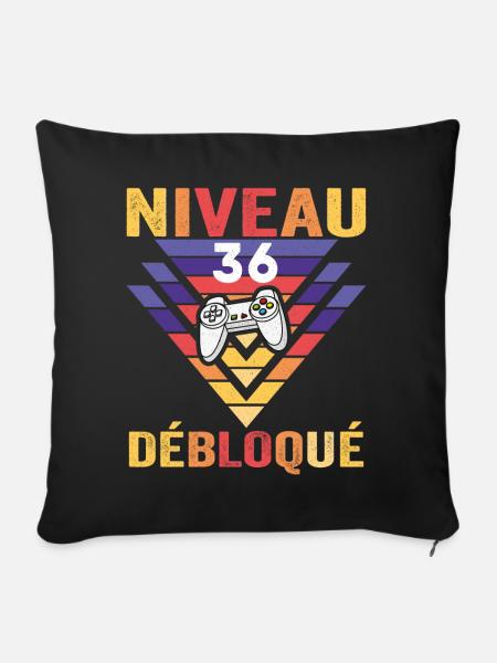 Niveau 36 Débloqué Cadeau 36 Ans Gamer Geek Drôle - Pudebetræk 45 x 45 cm - sort