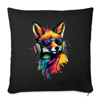 Fox DJ Headphones Colorful Rainbow Music Foxes - Sofa pillowcase 17,3'' x 17,3'' (45 x 45 cm) - black - Front