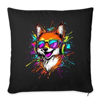 Fox DJ Headphones Colorful Rainbow Music Foxes - Sofa pillowcase 17,3'' x 17,3'' (45 x 45 cm) - black - Front