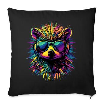 hérisson popart casque lunettes de soleil coloré mignon hérisson - Housse de coussin décorative 45 x 45 cm - noir - Devant