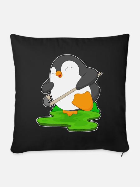 Pinguin Feldhockey Feldhockeyschläger - Sofakissenbezug 45 x 45 cm - Schwarz