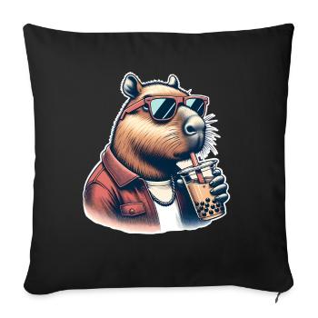 Thé à bulles Capybara - Housse de coussin décorative 45 x 45 cm - noir - Devant