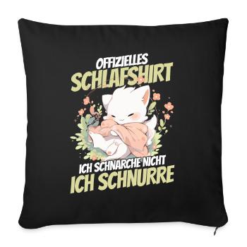 oChemise de nuit officielle - Chat avec des fleurs - Housse de coussin décorative 45 x 45 cm - noir - Devant