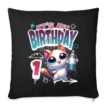 1st Birthday Cat Graffiti - Sofa pillowcase 17,3'' x 17,3'' (45 x 45 cm) - black - Front