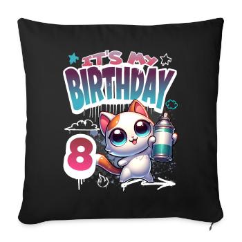 8e anniversaire chat graffiti - Housse de coussin décorative 45 x 45 cm - noir - Devant