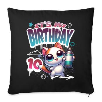 10th Birthday Cat Graffiti - Sofa pillowcase 17,3'' x 17,3'' (45 x 45 cm) - black - Front