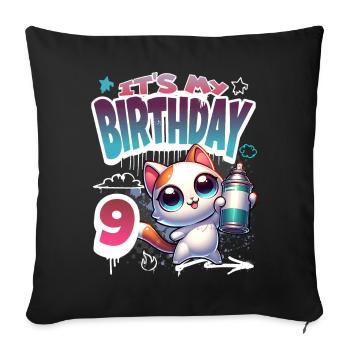 9th Birthday Cat Graffiti - Sofa pillowcase 17,3'' x 17,3'' (45 x 45 cm) - black - Front