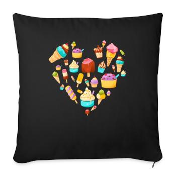 Amateur de crème glacée en forme de coeur Design - Housse de coussin décorative 45 x 45 cm - noir - Devant