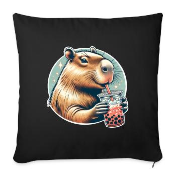 Thé à bulles Capybara - Housse de coussin décorative 45 x 45 cm - noir - Devant