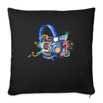 Techno Lover Colorful Headphones Music - Sofa pillowcase 17,3'' x 17,3'' (45 x 45 cm) - black - Front