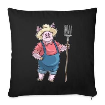 Schwein Landwirt Mistgabel Bauernhof - Sofakissenbezug 45 x 45 cm - Schwarz - Vorne