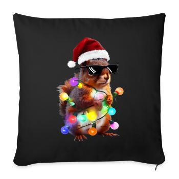 Écureuil de Noël avec des guirlandes lumineuses - Housse de coussin décorative 45 x 45 cm - noir - Devant