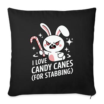 J’aime les cannes de bonbon Lapin de Noël drôle - Housse de coussin décorative 45 x 45 cm - noir - Devant