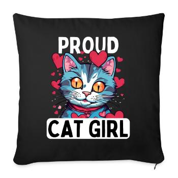 Proud cat lover with kitten and hearts - Sofa pillowcase 17,3'' x 17,3'' (45 x 45 cm) - black - Front