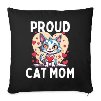 Proud Cat Mom - Funny Cat With Heart And - Sofa pillowcase 17,3'' x 17,3'' (45 x 45 cm) - black - Front