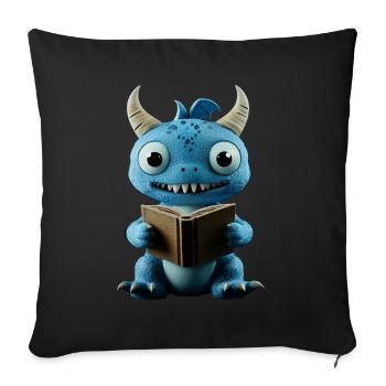 Lustiger blauer Drache Fantasie für Buchliebhaber - Sofakissenbezug 45 x 45 cm - Schwarz - Vorne