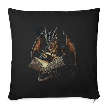 Dark Dragon with Book – Mystical Fantasy - Sofa pillowcase 17,3'' x 17,3'' (45 x 45 cm) - black - Front