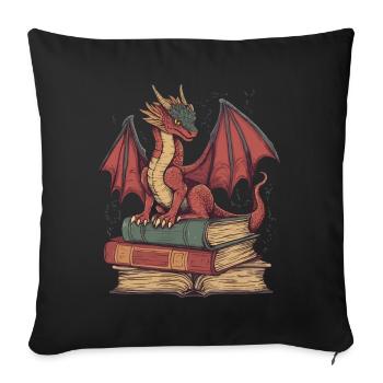 Roter Drache auf Büchern – Fantasie für Leser - Sofakissenbezug 45 x 45 cm - Schwarz - Vorne