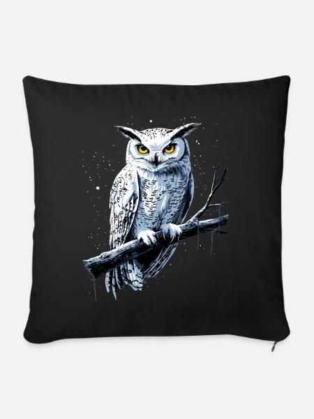 Eule Schleiereule Kauz Uhu Owl Süße Eulen - Sofakissenbezug 45 x 45 cm - Schwarz