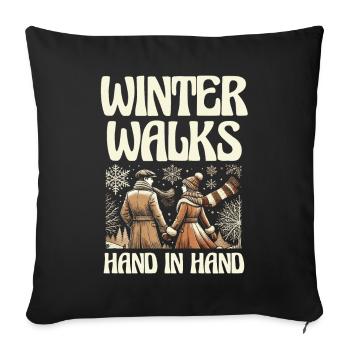 Promenades hivernales main dans la main, hiver romantique - Housse de coussin décorative 45 x 45 cm - noir - Devant