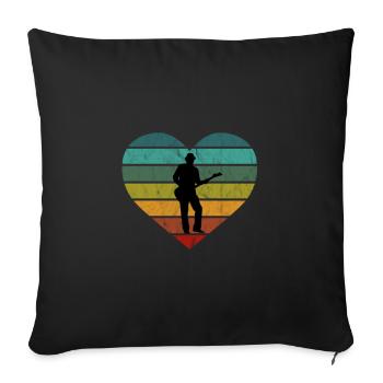 Guitare Retro Heart Design pour Guitaristes - Housse de coussin décorative 45 x 45 cm - noir - Devant
