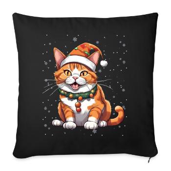 Funny Christmas cat with hat and - Sofa pillowcase 17,3'' x 17,3'' (45 x 45 cm) - black - Front