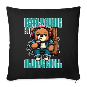 Bearly Awake - Funny Bear Design - Sofa pillowcase 17,3'' x 17,3'' (45 x 45 cm) - black - Front