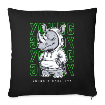 Rhinocéros jeune et cool amoureux des animaux - Housse de coussin décorative 45 x 45 cm - noir - Devant