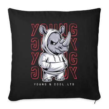 Rhinocéros jeune et cool amoureux des animaux - Housse de coussin décorative 45 x 45 cm - noir - Devant