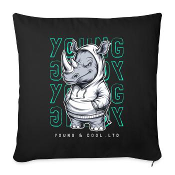 Rhinocéros jeune et cool amoureux des animaux - Housse de coussin décorative 45 x 45 cm - noir - Devant