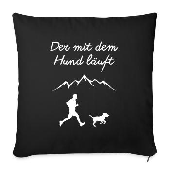 Läufer mit Hund vor Berglandschaft - Sofakissenbezug 45 x 45 cm - Schwarz - Vorne