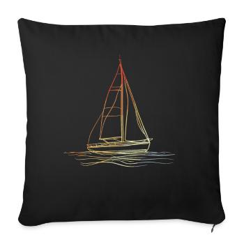 Voilier rétro dessin au trait - Housse de coussin décorative 45 x 45 cm - noir - Devant