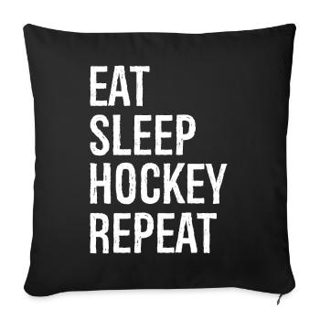 Manger dormir hockey répéter - Housse de coussin décorative 45 x 45 cm - noir - Devant