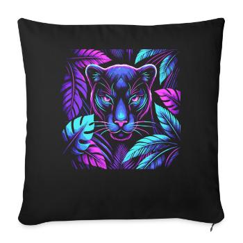 Panthère vive avec motif de feuilles tropicales - Housse de coussin décorative 45 x 45 cm - noir - Devant